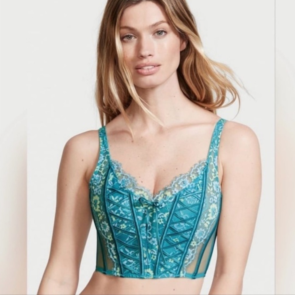 Nwt Victoria's Secret Corset Bustier Dream Angels Turquoise Unlined Lace-Up Top